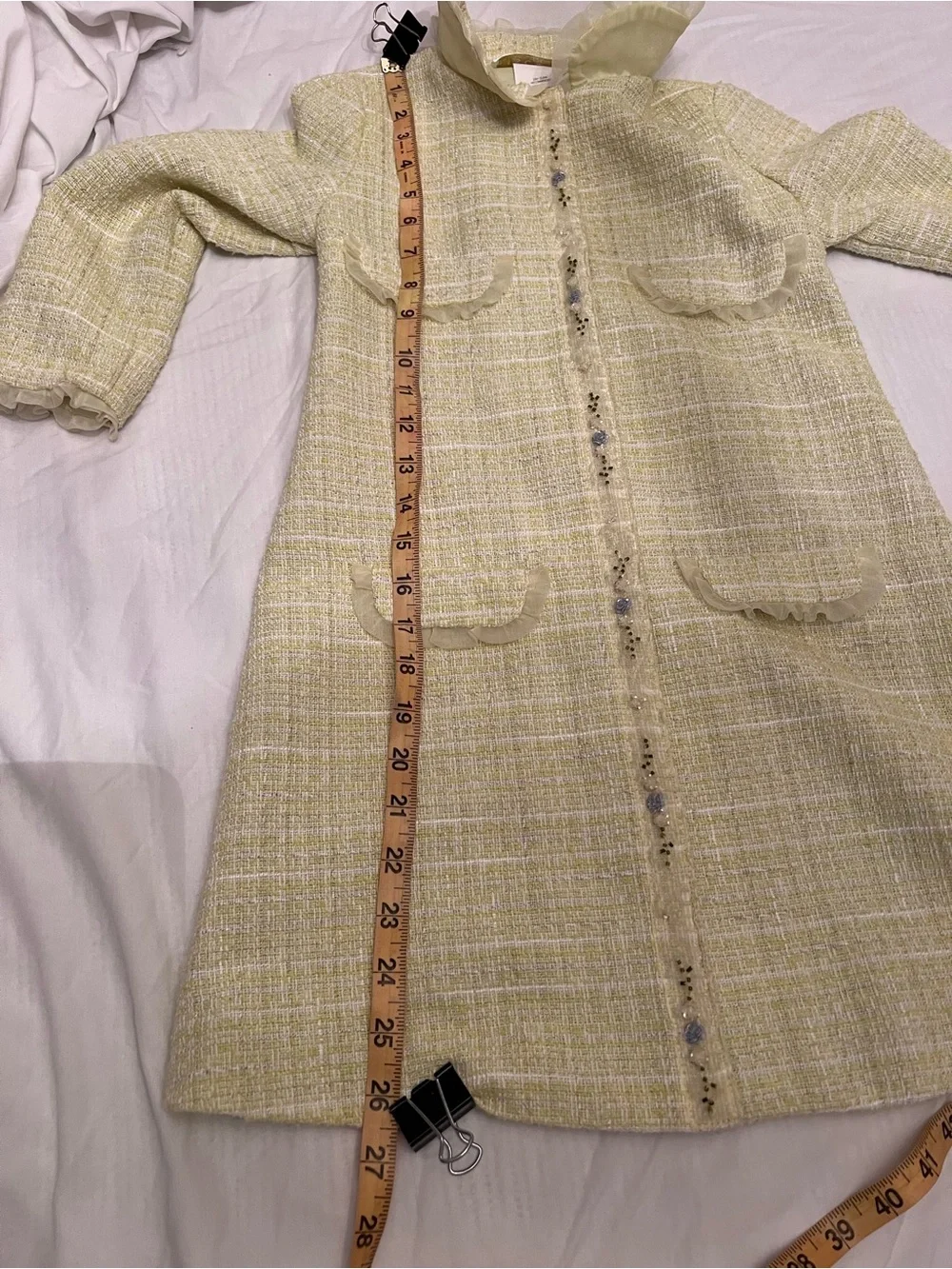 Biscotti Collezioni Girls Pastel Yellow Tweed Long Dress Coat / Jacket - Size 5